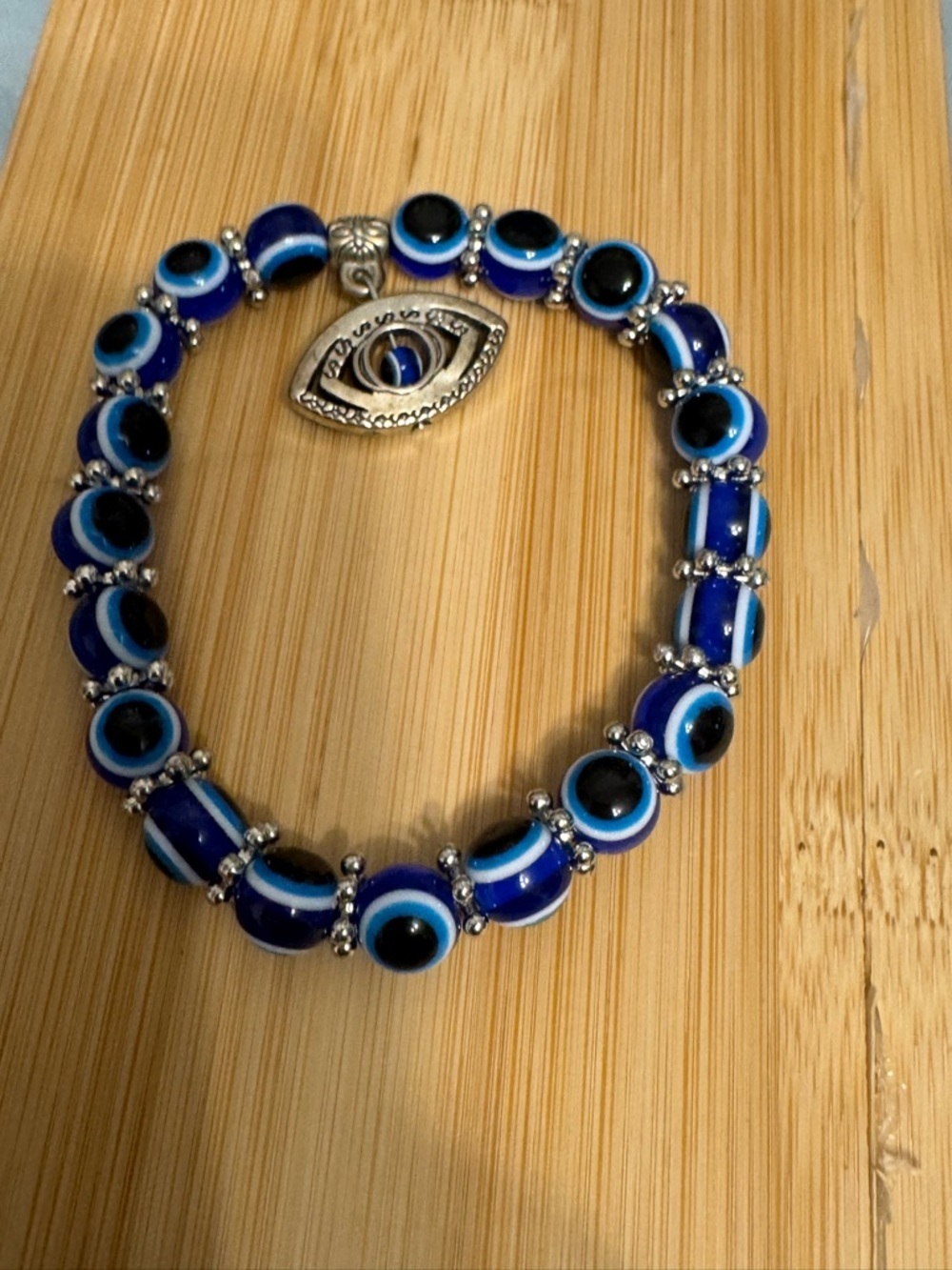 Blue Evil Eye Beaded Stretch Bracelet - Unbranded